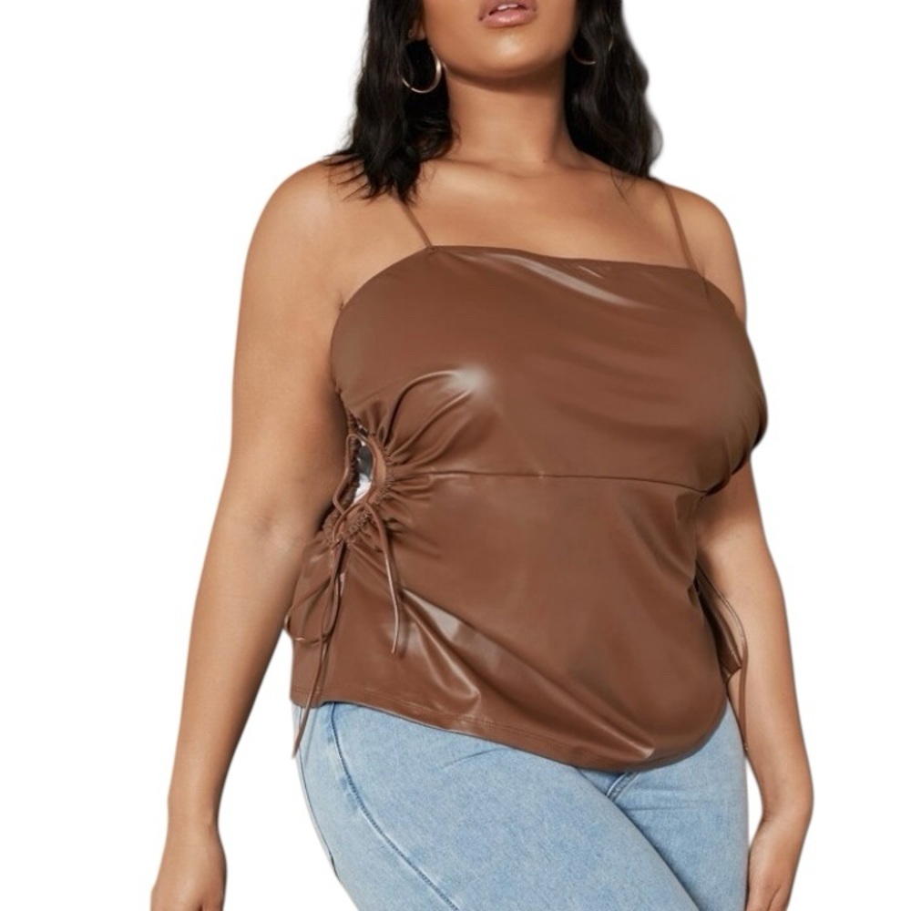 SHEIN Curve Drawstring Faux Leather Cami Top Sz 3XL